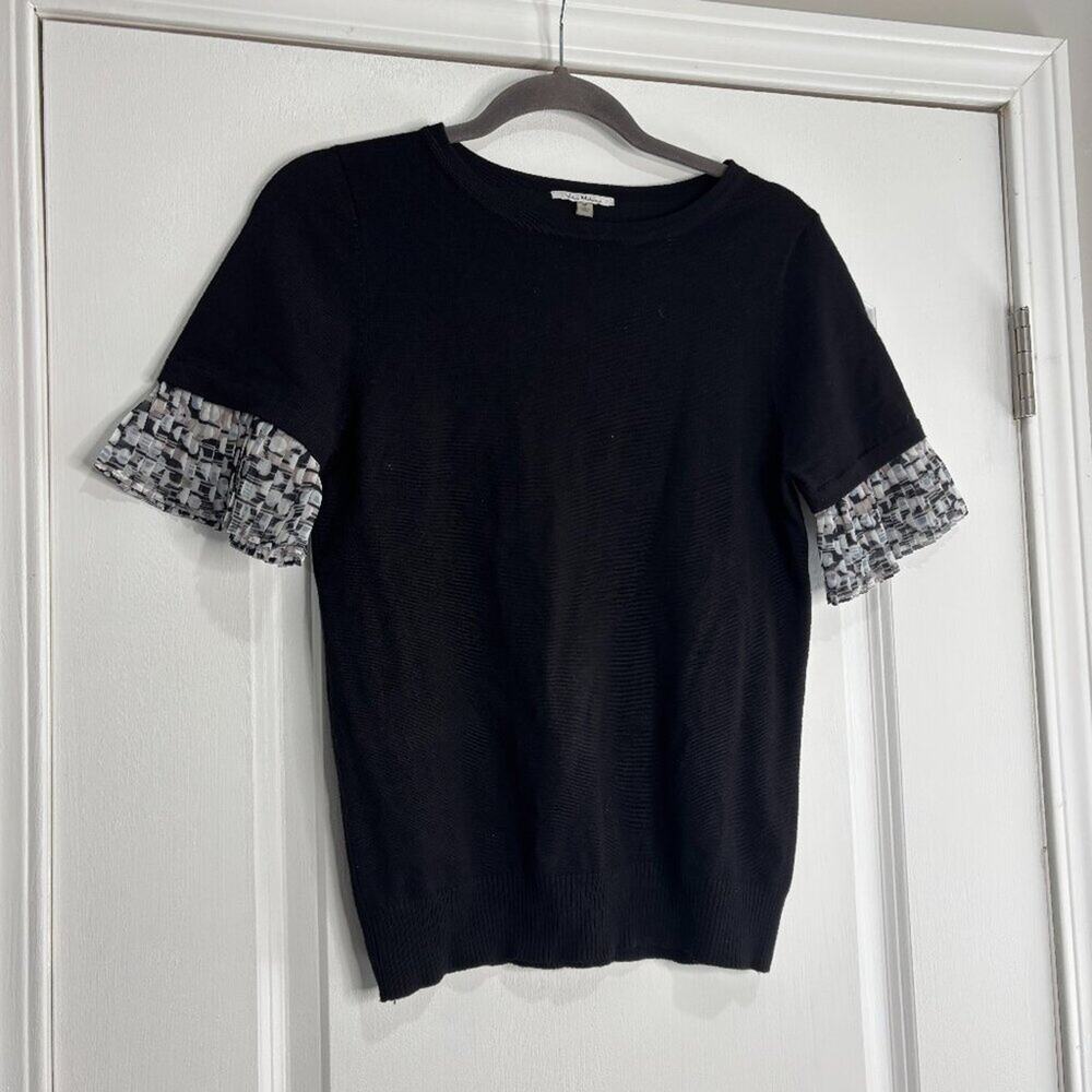 Vila Milano Black Short Sleeve Sweater with Chiffon Trim Size Medium